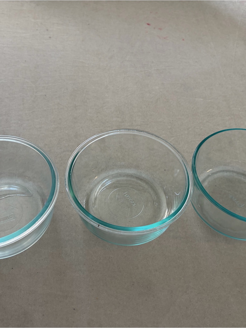 Pyrex Clear Glass Prep Bowls with Aqua Tint set of 3
